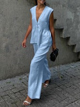 Dames Élégant Costume Pantalon en Lin Chic und Stil