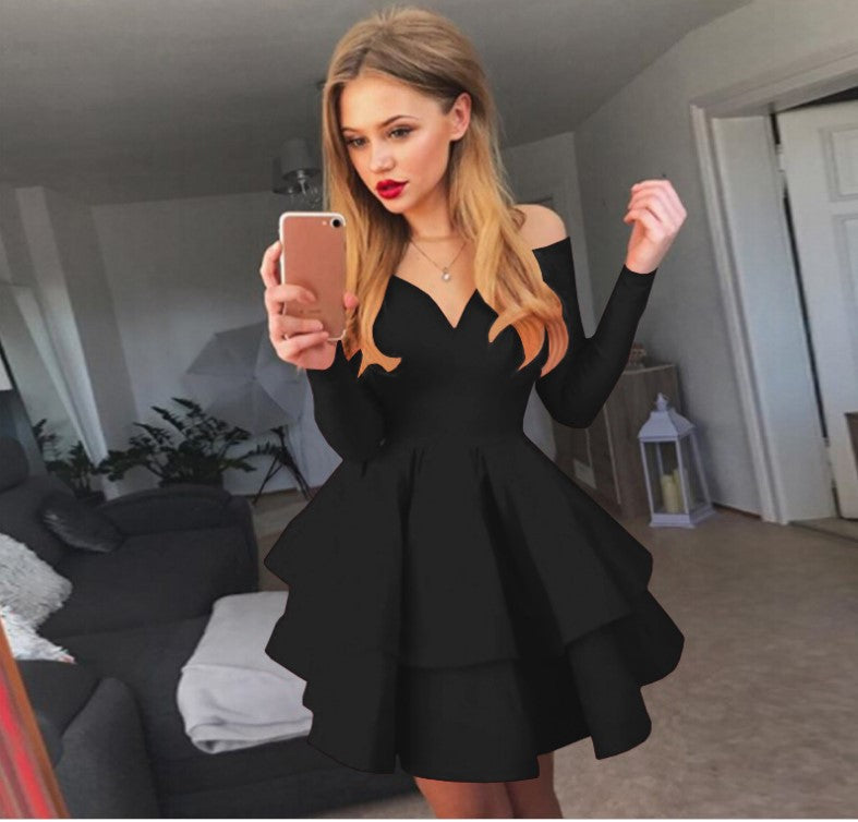 Femmes Robe de cocktail ludique sans épaules avec volants et décolleté en V profond Chic und Stil