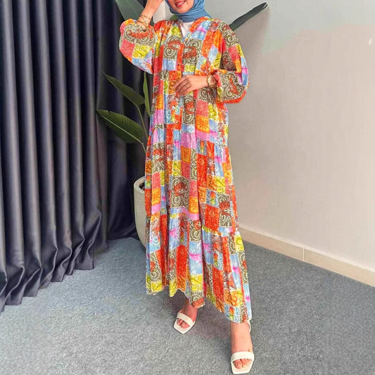 Robe maxi pour femmes dans le style boho avec un design en patchwork coloré et des manches larges Chic und Stil