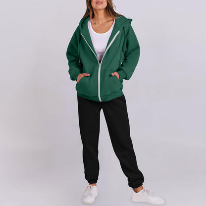 Women's casual zip-up hoodie with a comfortable fit and chic jogger pants