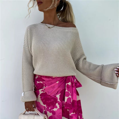 Dames pull en maille confortable avec coupe large et épaule dénudée Chic und Stil