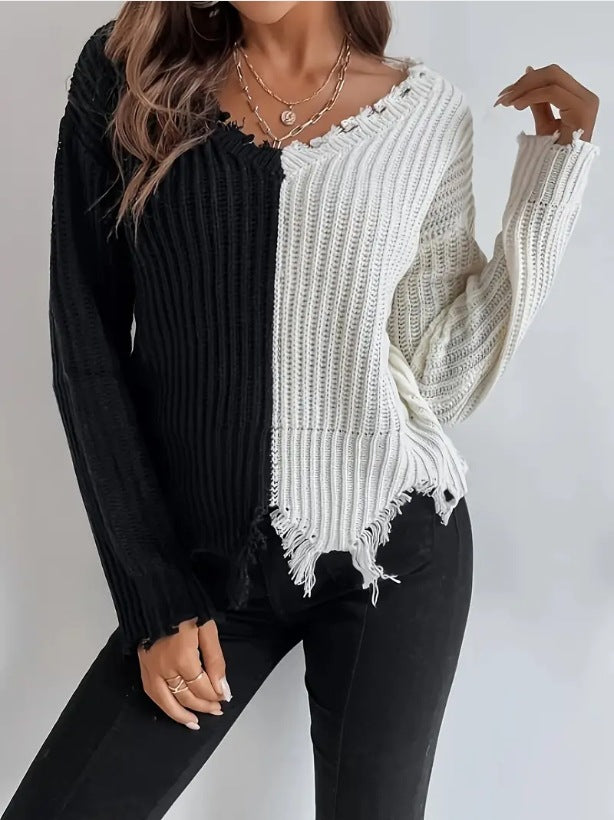 Pull en tricot décontracté pour femmes avec design asymétrique et franges Chic und Stil