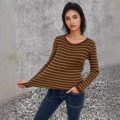 Pull en maille côtelée pour femmes avec motif à rayures et manches longues Chic und Stil