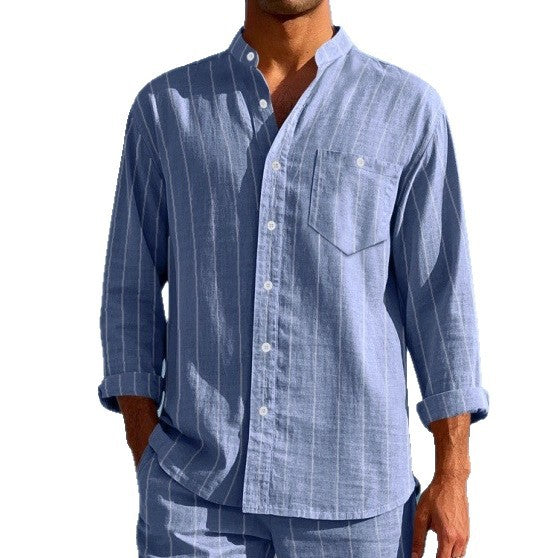Chemise à manches longues pour hommes avec col montant moderne et motif à rayures fines Chic und Stil