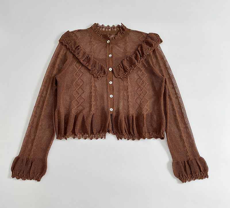 Dames cardigan fin avec détails en volants et patte de boutonnage Chic und Stil