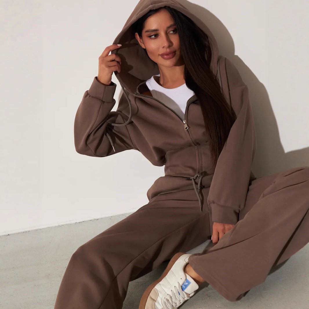 Trendy cropped hoodie set for women and wide-leg pants Chic und Stil