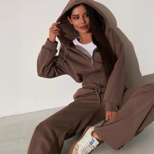 Trendy cropped hoodie set for women and wide-leg pants Chic und Stil