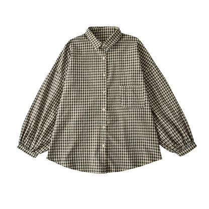 Blouse à carreaux décontractée pour femmes avec épaules dénudées et grands boutons Chic und Stil