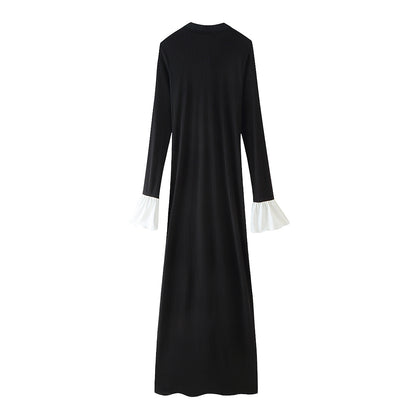 Robe maxi pour femmes avec des manches à volants élégantes et des détails de boutons Chic und Stil