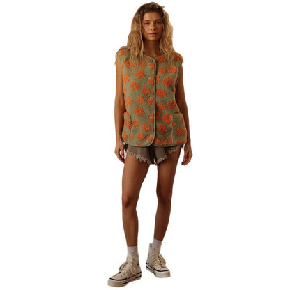 Dame gilet au design tricot confortable avec des motifs floraux Chic und Stil