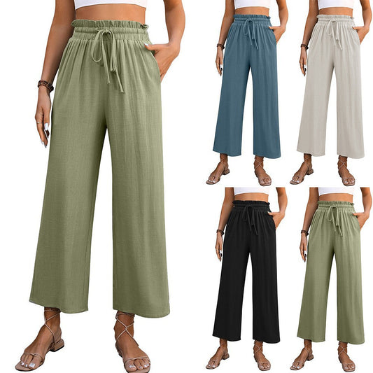 Ladies Comfortable Wide Leg Pants with Elastic Waist and Side Pockets Chic and Style