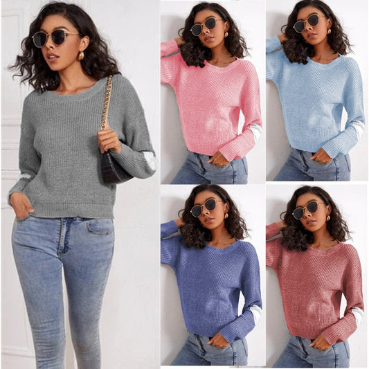 Pull en tricot tendance pour femmes avec des accents de manches contrastants Chic und Stil
