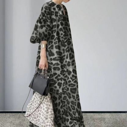 Robe maxi à manches longues pour femmes avec un imprimé léopard frappant Chic und Stil