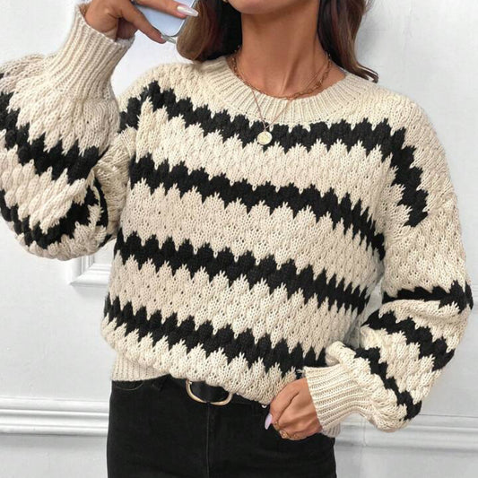Pull en maille épaisse pour femmes avec motif géométrique et manches volumineuses Chic und Stil
