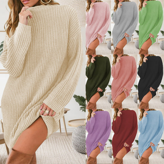 Robe en tricot surdimensionnée pour femmes avec col haut et fente latérale Chic und Stil