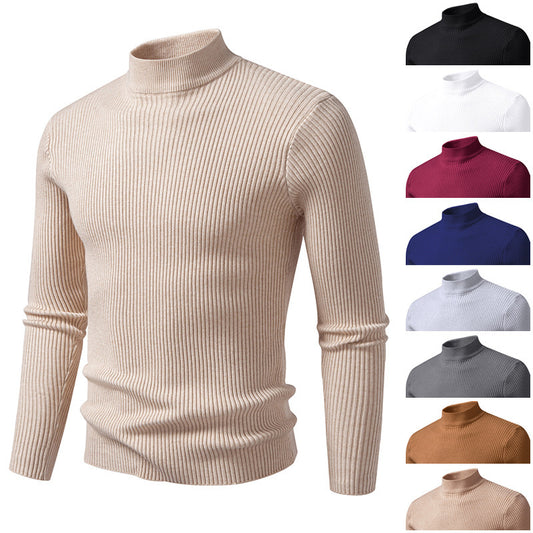 Pull à col roulé pour hommes en fine maille côtelée avec coupe ajustée Chic und Stil