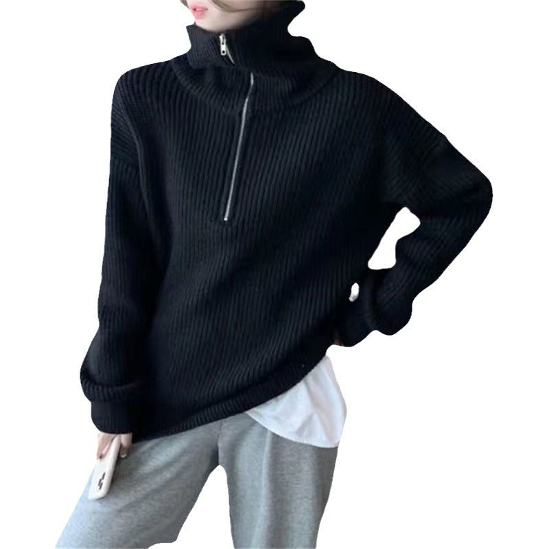 Pull en tricot pour femme avec col haut et demi-zip Chic und Stil