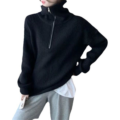 Pull en tricot pour femme avec col haut et demi-zip Chic und Stil