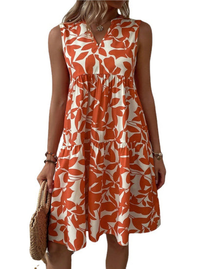 Robe d'été sans manches pour femmes en A avec design en V Chic und Stil