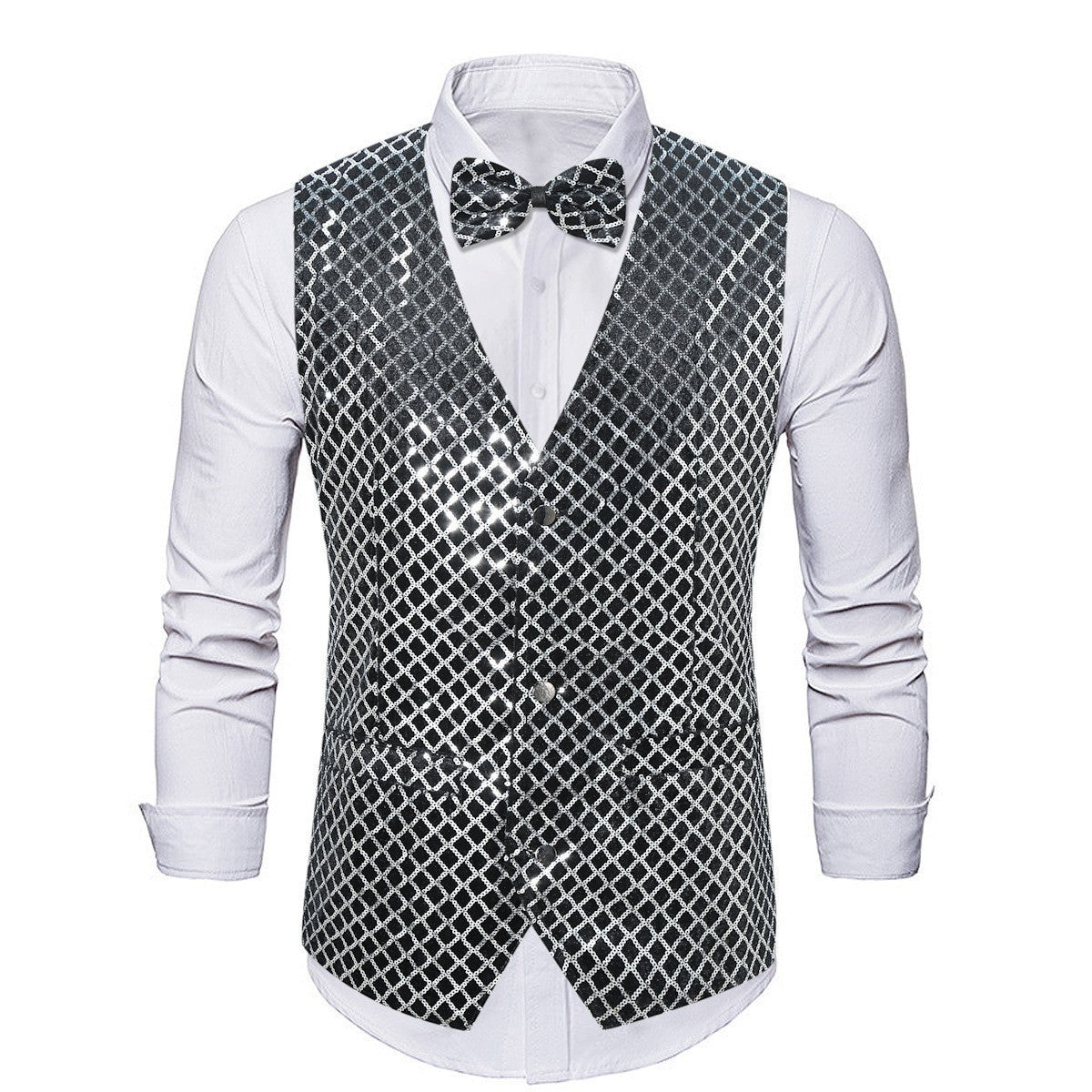 Blazer élégant en sequins pour hommes avec fermeture à nœud assortie Chic und Stil