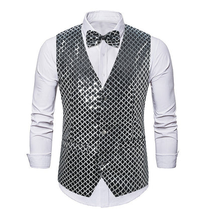 Blazer élégant en sequins pour hommes avec fermeture à nœud assortie Chic und Stil