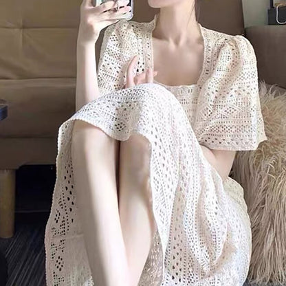Robe midi en dentelle au crochet élégante pour femmes Chic und Stil