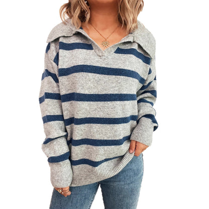Pull-over rayé décontracté pour femmes avec col large et coupe tendance Chic und Stil