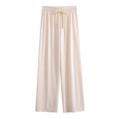 Wide palazzo pants for ladies with elastic waistband and decorative cord Chic und Stil