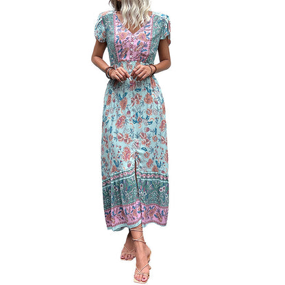 Robe maxi floral pour femmes avec taille froncée Chic und Stil