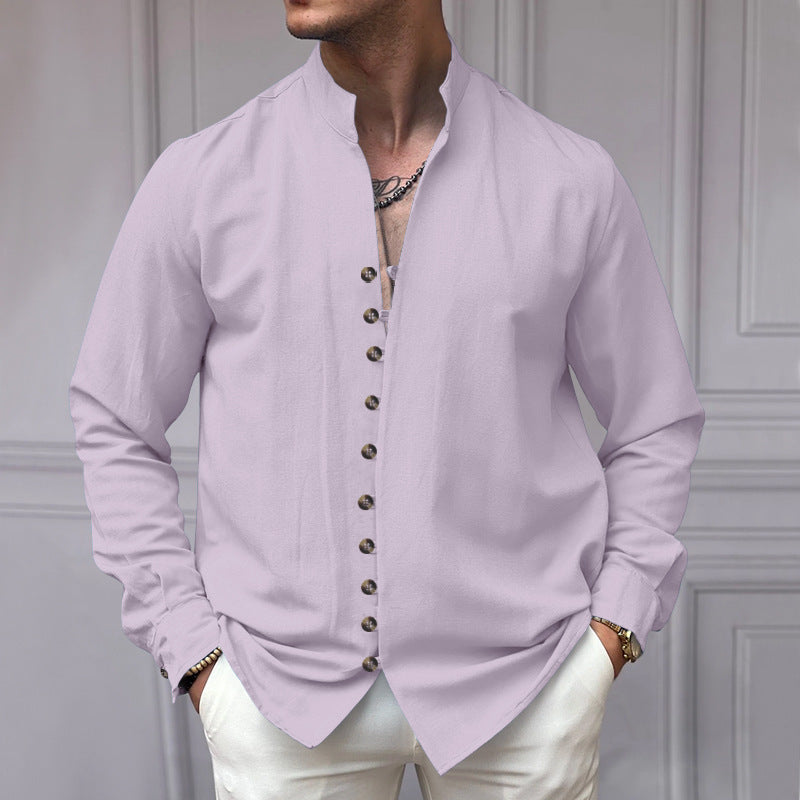 Chemise à manches longues pour hommes avec col montant et détails de bouton à la mode Chic und Stil