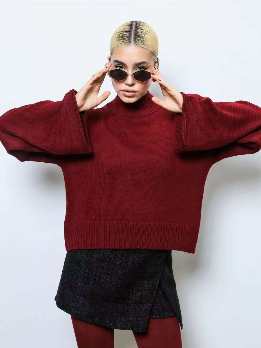 Dames Pull oversized élégant avec coupe ample et col montant Chic und Stil