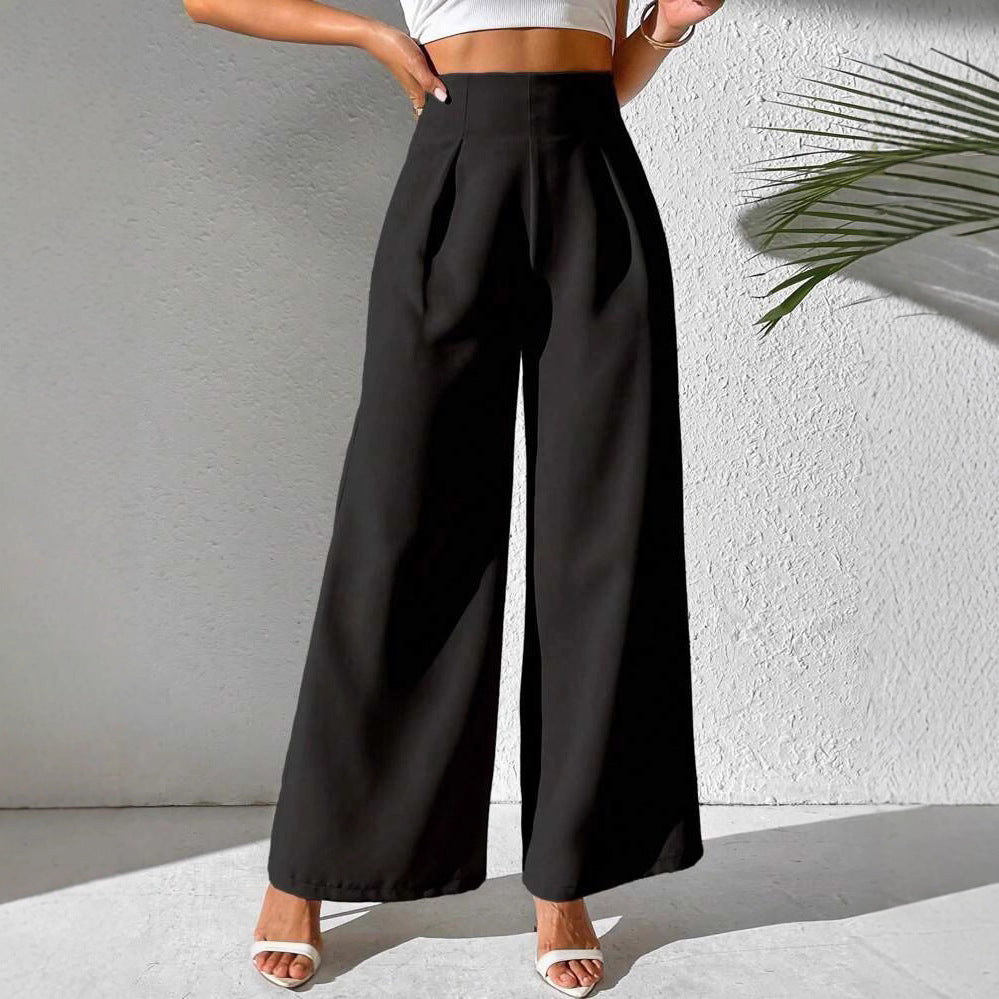 Ladies Elegant High Waist Palazzo Pants with Front Pleat and Wide Legs Chic and Style