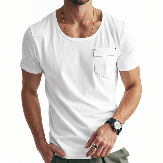 T-shirt de sport pour hommes avec décolleté en V profond et poche poitrine pratique Chic und Stil