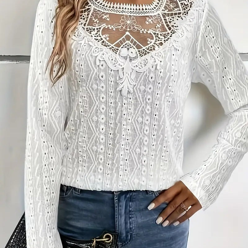 Blouse élégante pour femmes avec des inserts en dentelle et un motif de trous détaillé Chic und Stil