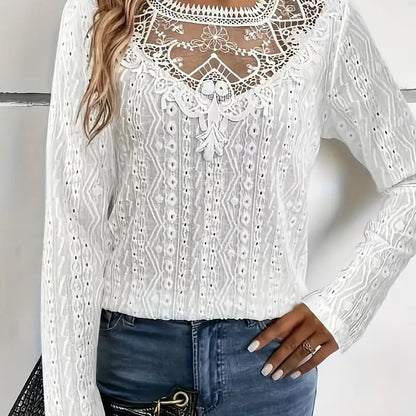Blouse élégante pour femmes avec des inserts en dentelle et un motif de trous détaillé Chic und Stil