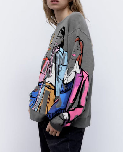 Pull oversized pour femmes avec design d'impression créatif et détails stylés Chic und Stil