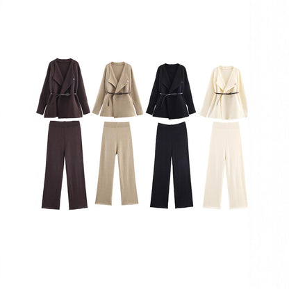 Fashionable women's cardigan and pants set with stylish belt Chic and Style