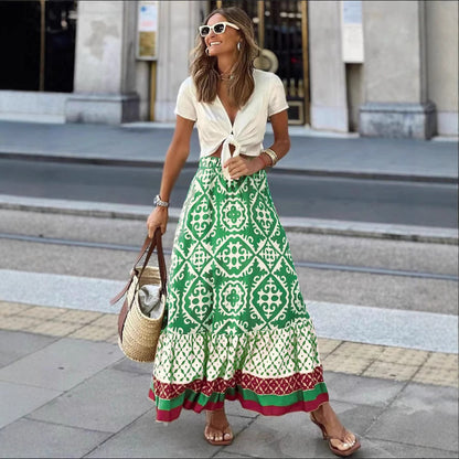 Jupe maxi pour femme au design ethnique ludique avec ourlet volumineux Chic und Stil