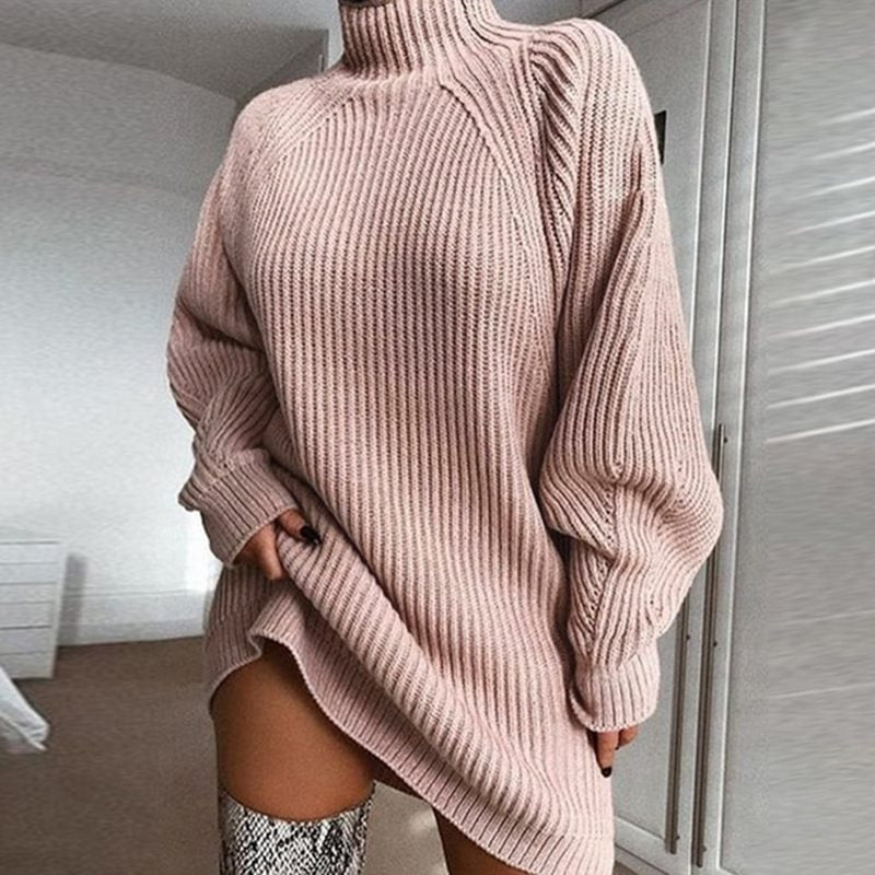 Pull en tricot surdimensionné pour femmes avec col montant et fente latérale Chic und Stil