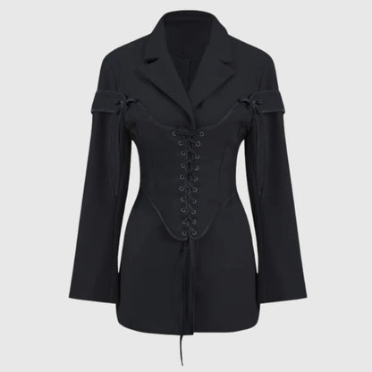 Asymmetrical blazer jacket for women with laces and wide sleeves Chic and Style