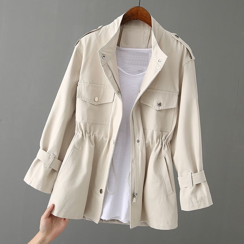 Ladies Practical Leisure Jacket with Adjustable Waist and Chic Style Pockets