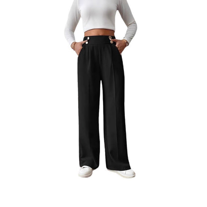 High-waisted palazzo pants for women with side pockets and decorative button details Chic and Style