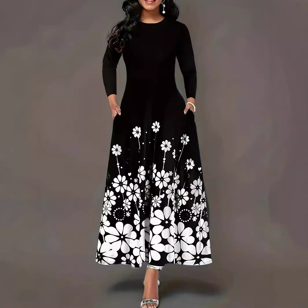 Robe maxi femme avec design floral et poches latérales pratiques Chic und Stil
