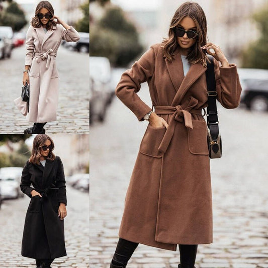 Dames élégant manteau portefeuille avec poches pratiques et ceinture ajustable Chic und Stil