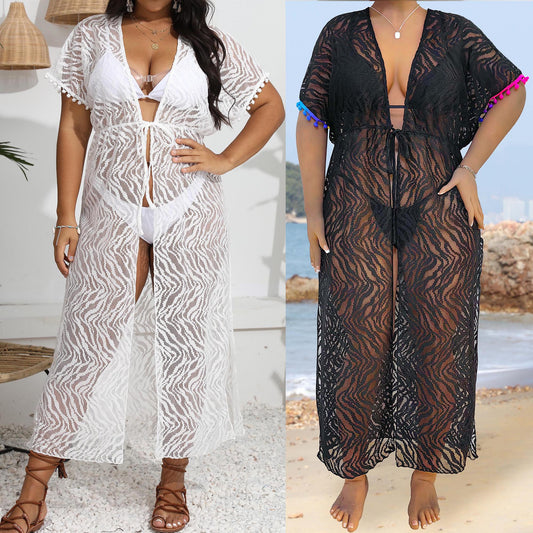 Dames Transparent Dentelle Plage Kimono Robe Chic und Stil