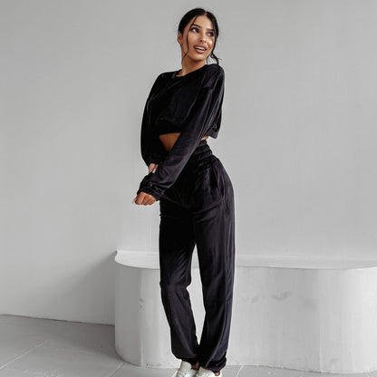 Dames Fleece-Cropped-Pantalon avec capuche et pantalons amples Chic und Stil