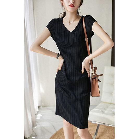 Robe maxi plissée élégante à col en V pour femmes Chic und Stil