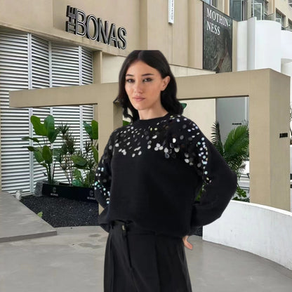 Femme Pull scintillant avec détail en sequins élégant et coupe décontractée Chic und Stil