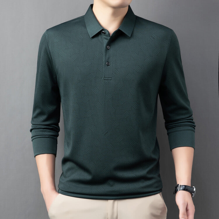 Chemise polo à manches longues pour hommes à la mode avec un design texturé et des propriétés respirantes Chic und Stil