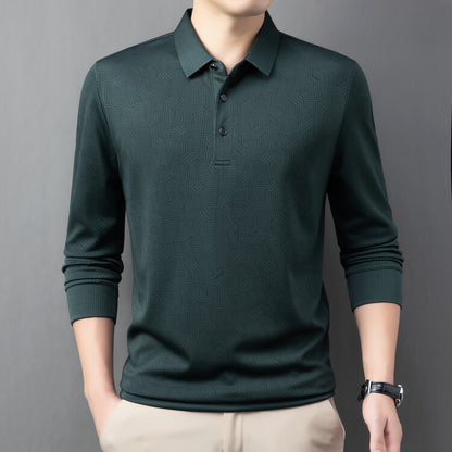 Chemise polo à manches longues pour hommes à la mode avec un design texturé et des propriétés respirantes Chic und Stil